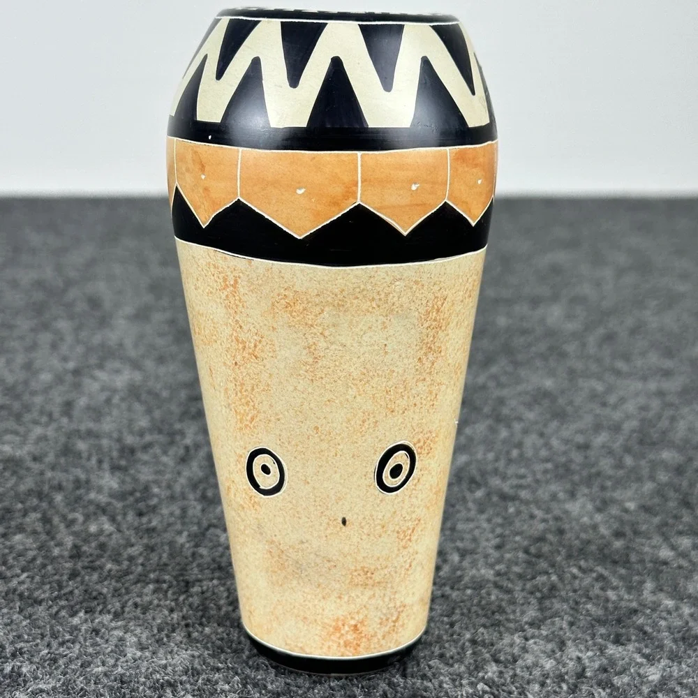 Southwestern‎ Hand Painted Gecko Ceramic Vase Set 2pc Tribal Geometric Pattern